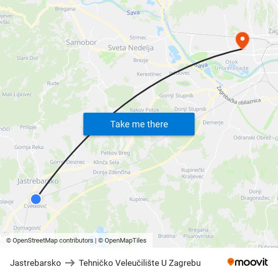 Jastrebarsko to Tehničko Veleučilište U Zagrebu map