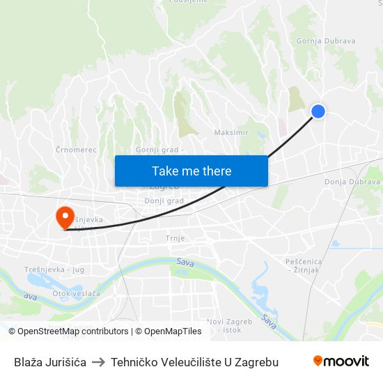 Blaža Jurišića to Tehničko Veleučilište U Zagrebu map