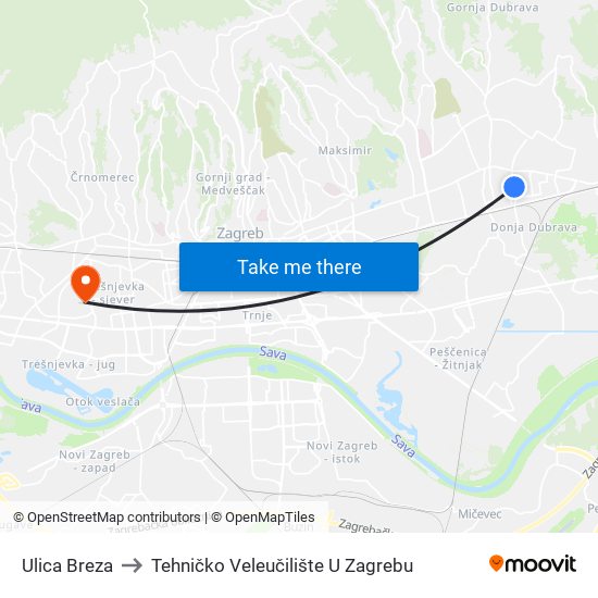 Ulica Breza to Tehničko Veleučilište U Zagrebu map