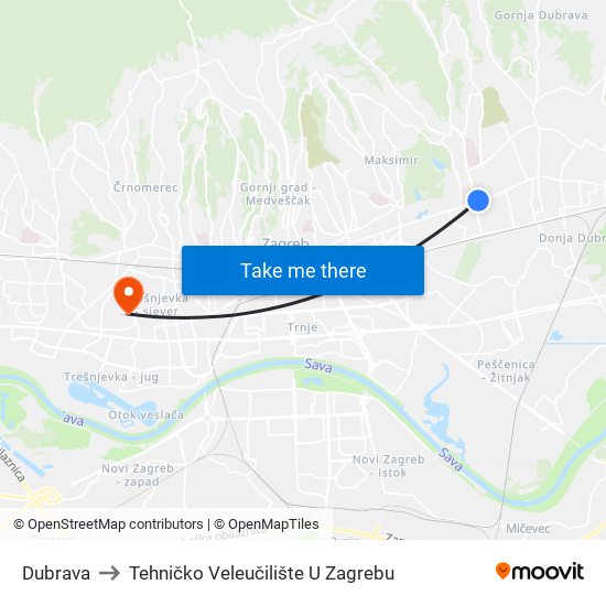 Dubrava to Tehničko Veleučilište U Zagrebu map