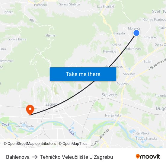 Bahlenova to Tehničko Veleučilište U Zagrebu map