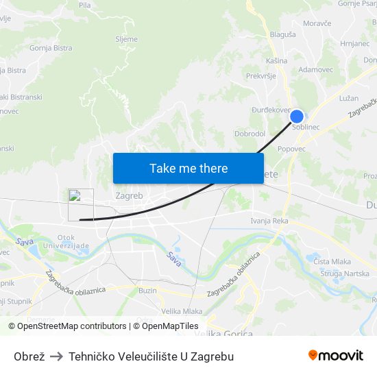 Obrež to Tehničko Veleučilište U Zagrebu map