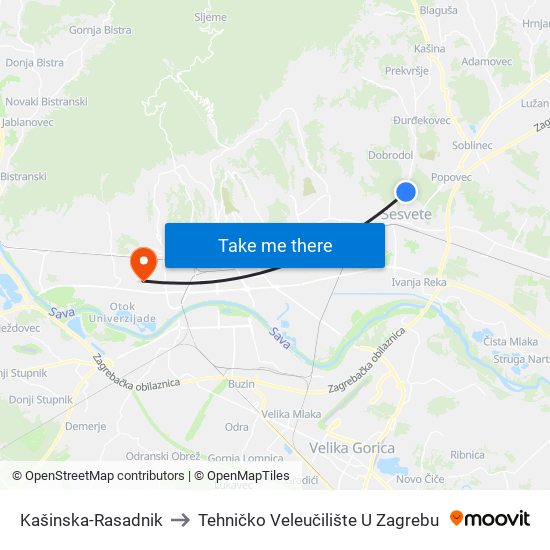 Kašinska-Rasadnik to Tehničko Veleučilište U Zagrebu map