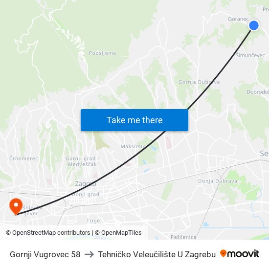 Gornji Vugrovec 58 to Tehničko Veleučilište U Zagrebu map