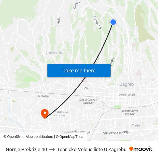 Gornje Prekrižje 40 to Tehničko Veleučilište U Zagrebu map