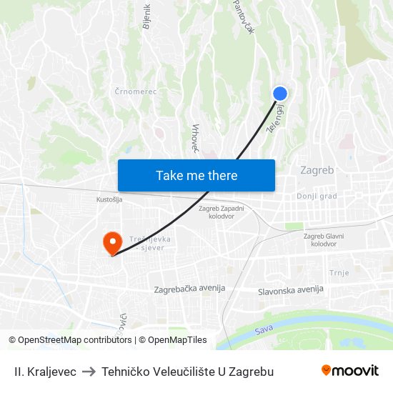 II. Kraljevec to Tehničko Veleučilište U Zagrebu map