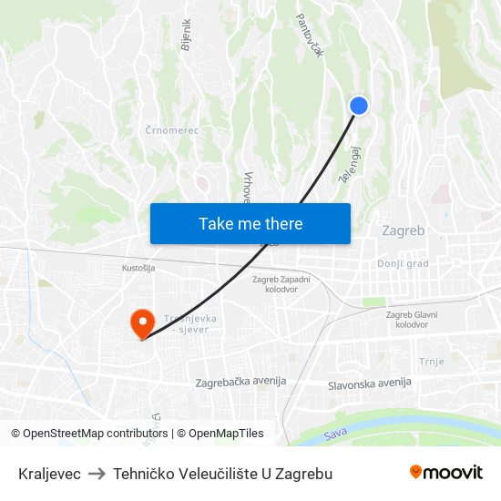 Kraljevec to Tehničko Veleučilište U Zagrebu map