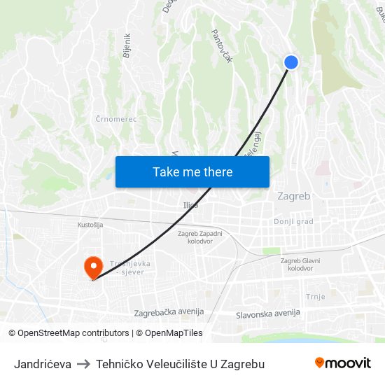 Jandrićeva to Tehničko Veleučilište U Zagrebu map