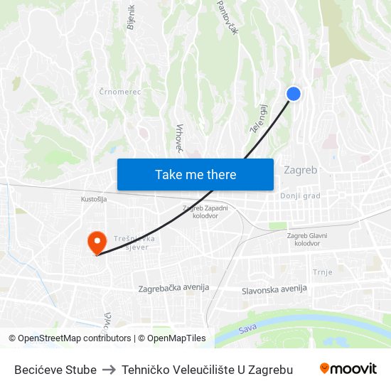Becićeve Stube to Tehničko Veleučilište U Zagrebu map