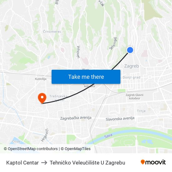 Kaptol Centar to Tehničko Veleučilište U Zagrebu map