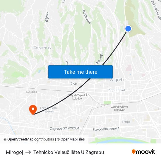 Mirogoj to Tehničko Veleučilište U Zagrebu map