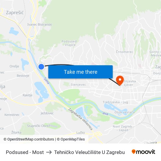 Podsused - Most to Tehničko Veleučilište U Zagrebu map