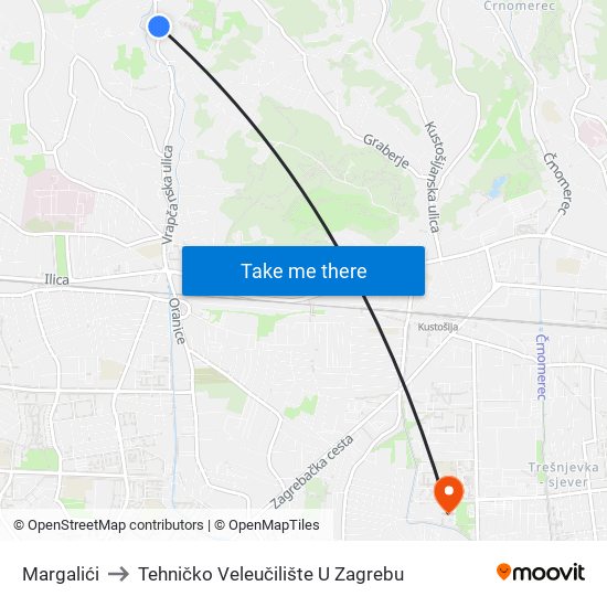 Margalići to Tehničko Veleučilište U Zagrebu map