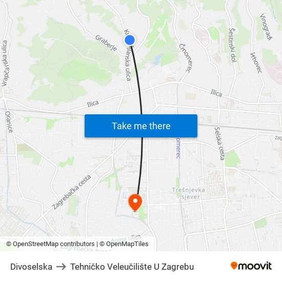 Divoselska to Tehničko Veleučilište U Zagrebu map