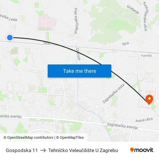 Gospodska 11 to Tehničko Veleučilište U Zagrebu map