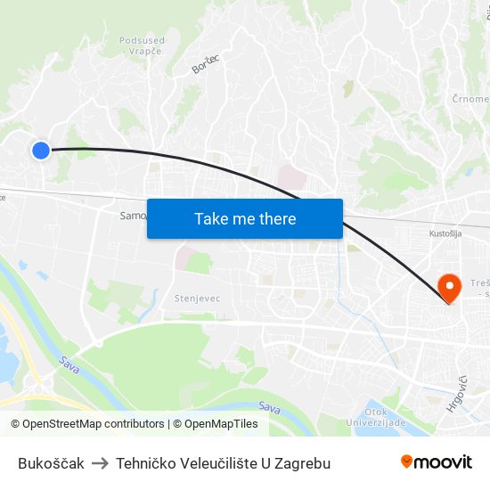Bukoščak to Tehničko Veleučilište U Zagrebu map