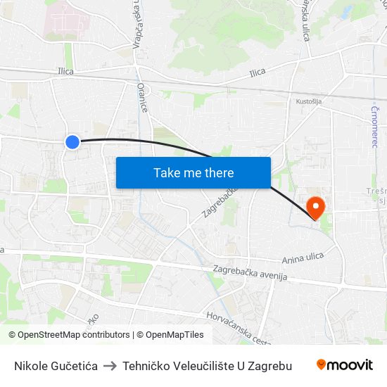 Nikole Gučetića to Tehničko Veleučilište U Zagrebu map