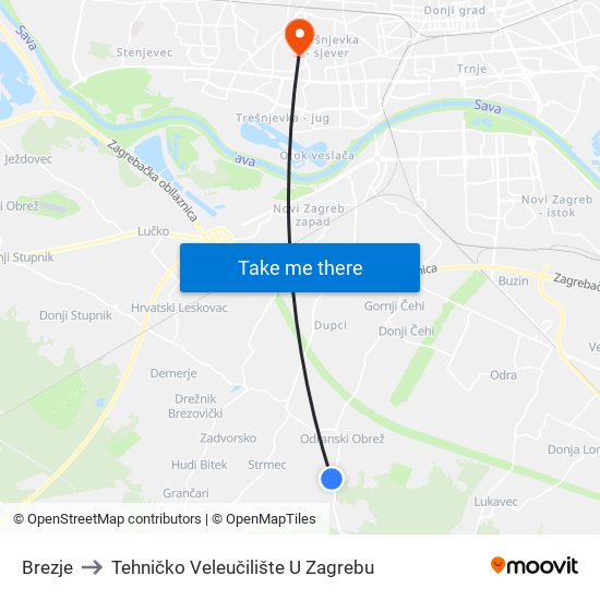 Brezje to Tehničko Veleučilište U Zagrebu map