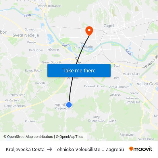 Kraljevečka Cesta to Tehničko Veleučilište U Zagrebu map