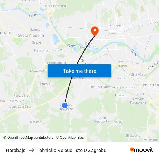 Harabajsi to Tehničko Veleučilište U Zagrebu map