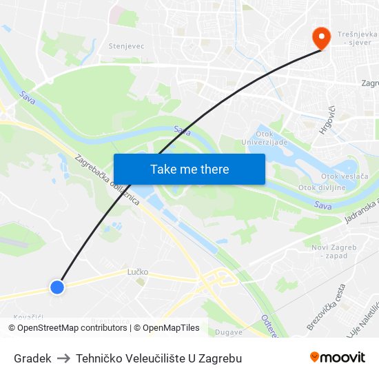 Gradek to Tehničko Veleučilište U Zagrebu map