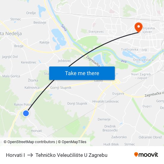 Horvati I to Tehničko Veleučilište U Zagrebu map