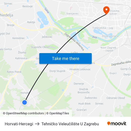 Horvati-Hercegi to Tehničko Veleučilište U Zagrebu map
