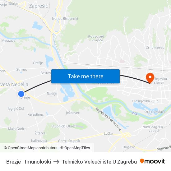 Brezje - Imunološki to Tehničko Veleučilište U Zagrebu map