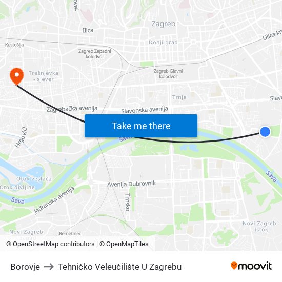 Borovje to Tehničko Veleučilište U Zagrebu map