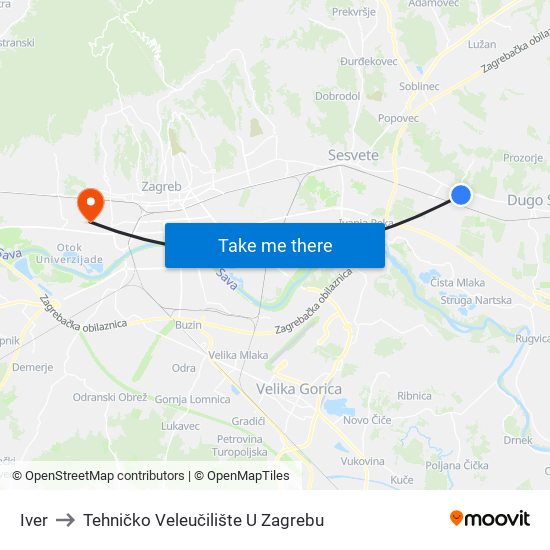 Iver to Tehničko Veleučilište U Zagrebu map