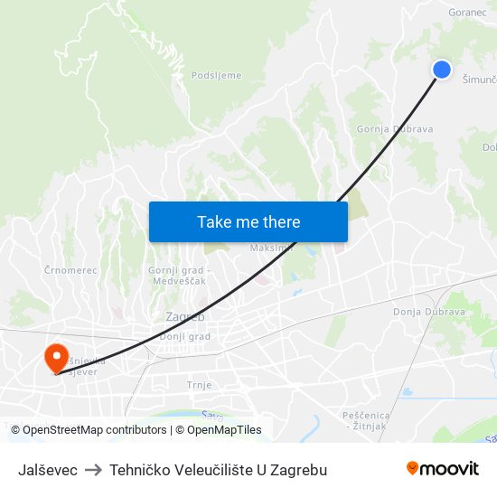 Jalševec to Tehničko Veleučilište U Zagrebu map