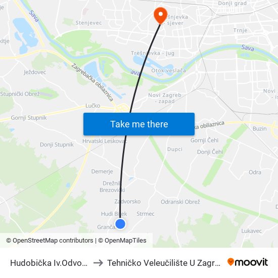 Hudobička Iv.Odvojak to Tehničko Veleučilište U Zagrebu map