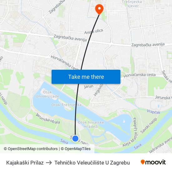 Kajakaški Prilaz to Tehničko Veleučilište U Zagrebu map