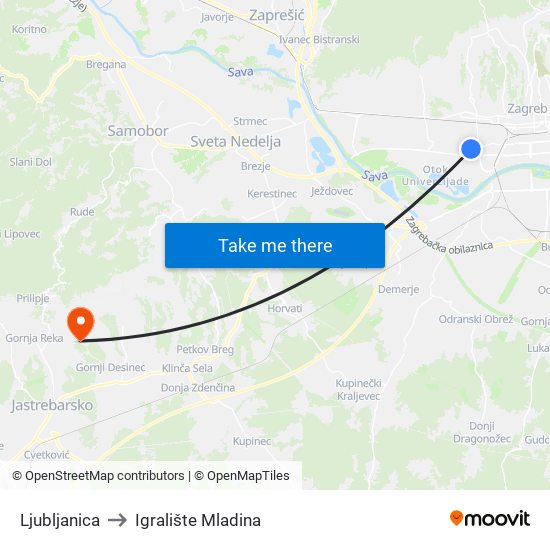 Ljubljanica to Igralište Mladina map
