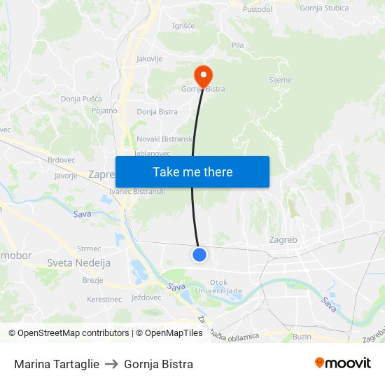 Marina Tartaglie to Gornja Bistra map