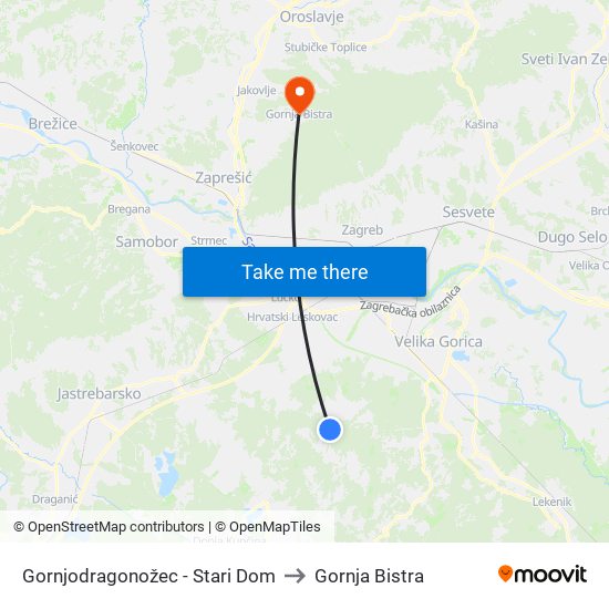 Gornjodragonožec - Stari Dom to Gornja Bistra map