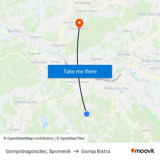 Gornjodragonožec, Spomenik to Gornja Bistra map