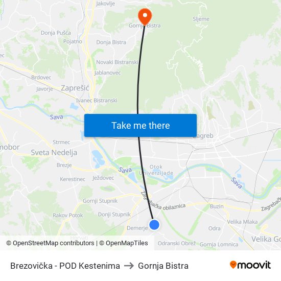 Brezovička - POD Kestenima to Gornja Bistra map