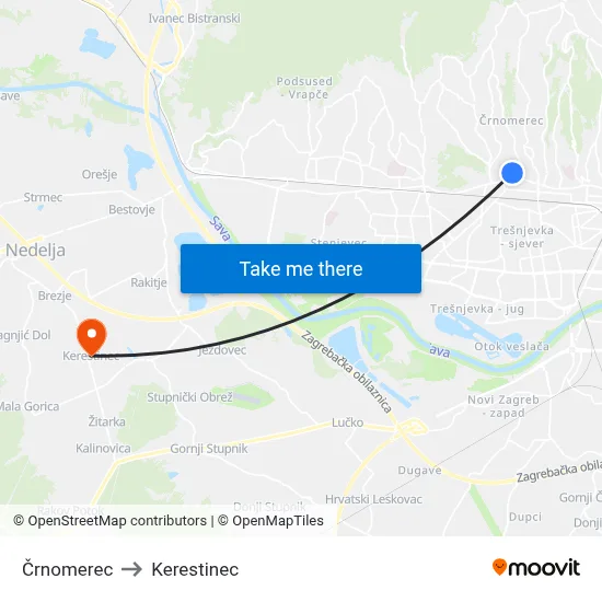 Črnomerec to Kerestinec map