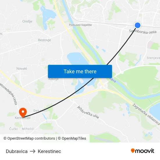 Dubravica to Kerestinec map