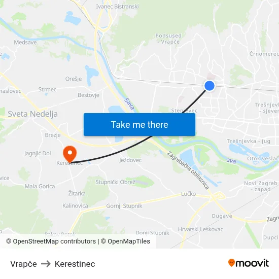 Vrapče to Kerestinec map