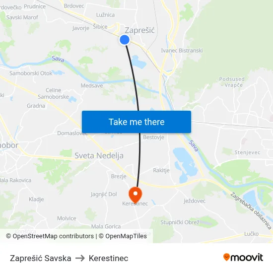 Zaprešić Savska to Kerestinec map