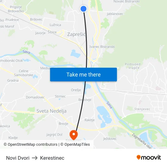 Novi Dvori to Kerestinec map