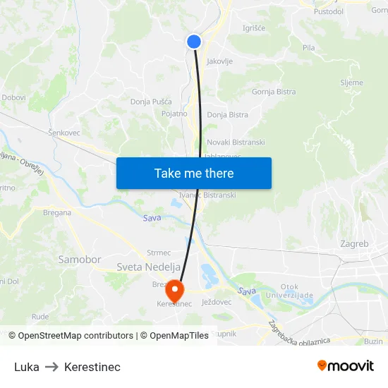 Luka to Kerestinec map