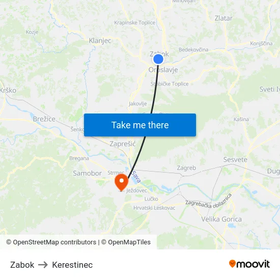Zabok to Kerestinec map