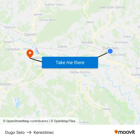Dugo Selo to Kerestinec map