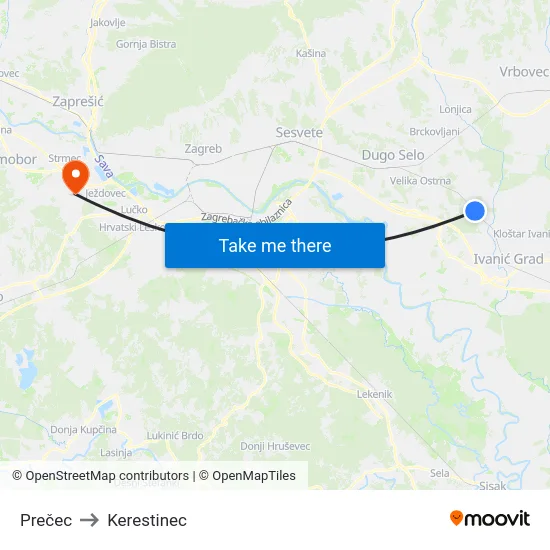 Prečec to Kerestinec map