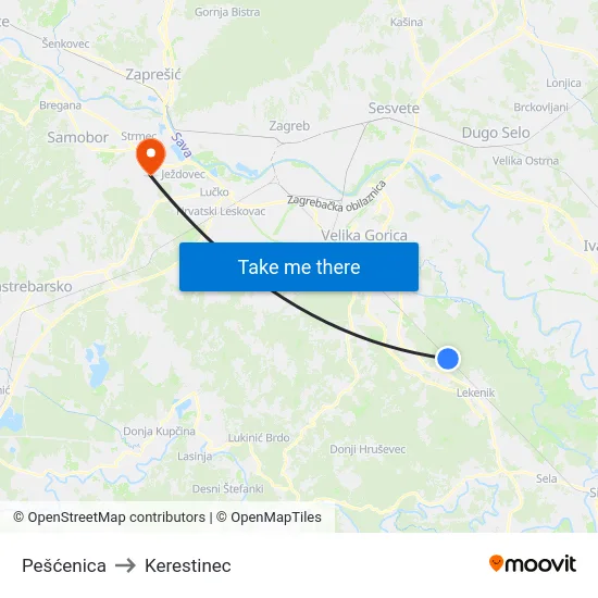 Pešćenica to Kerestinec map