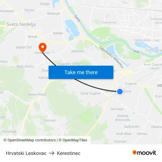 Hrvatski Leskovac to Kerestinec map