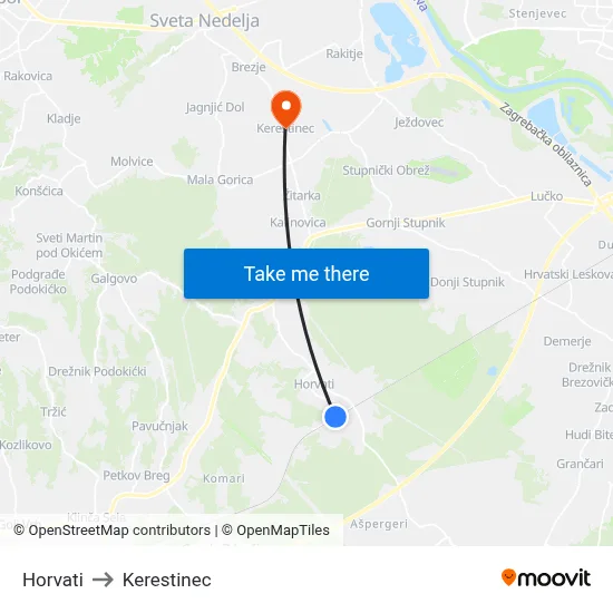 Horvati to Kerestinec map